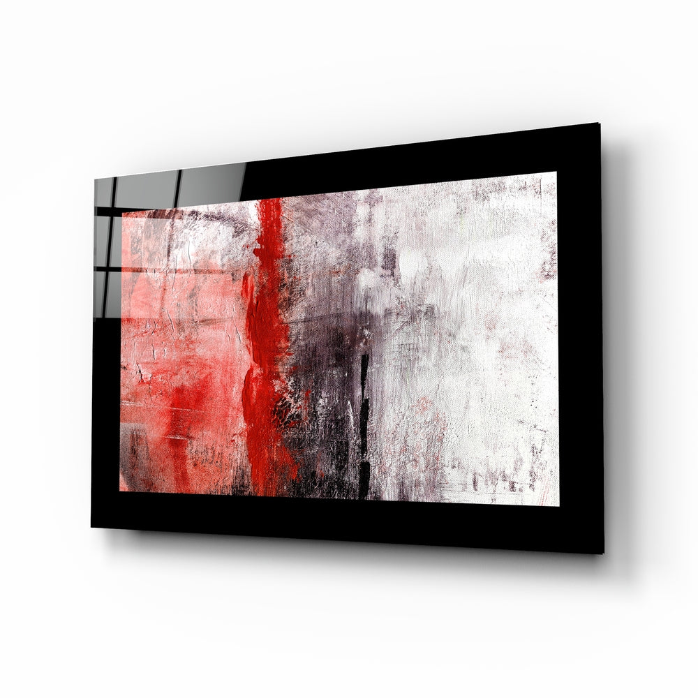 Red and Red glass wall art displayed above a sideboard in a study