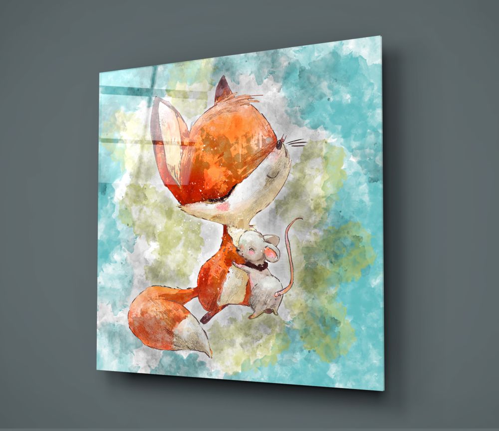 Fox And Mouse Glass Wall Art.