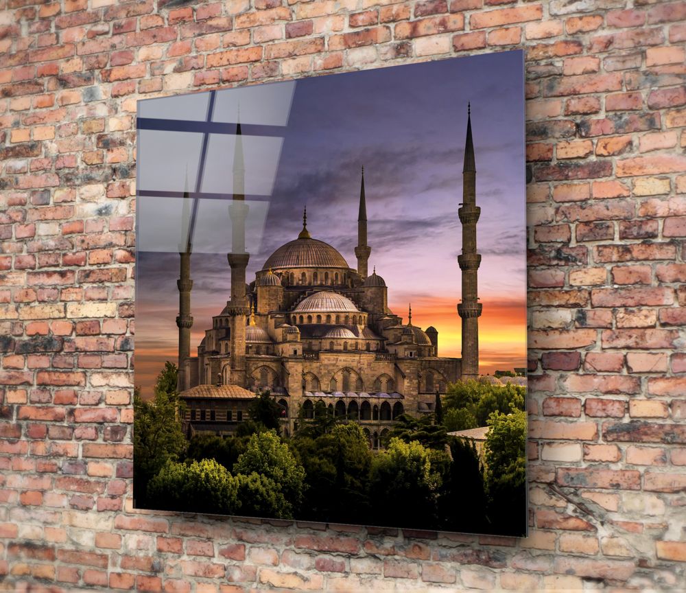 Blue Mosque Glass Wall Art.