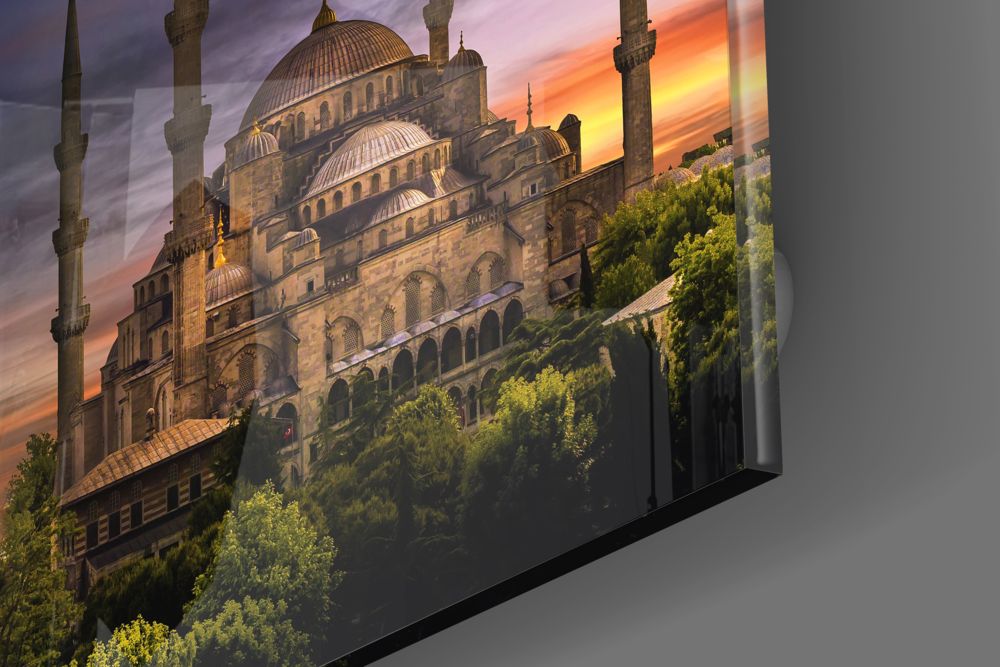 Blue Mosque Glass Wall Art.