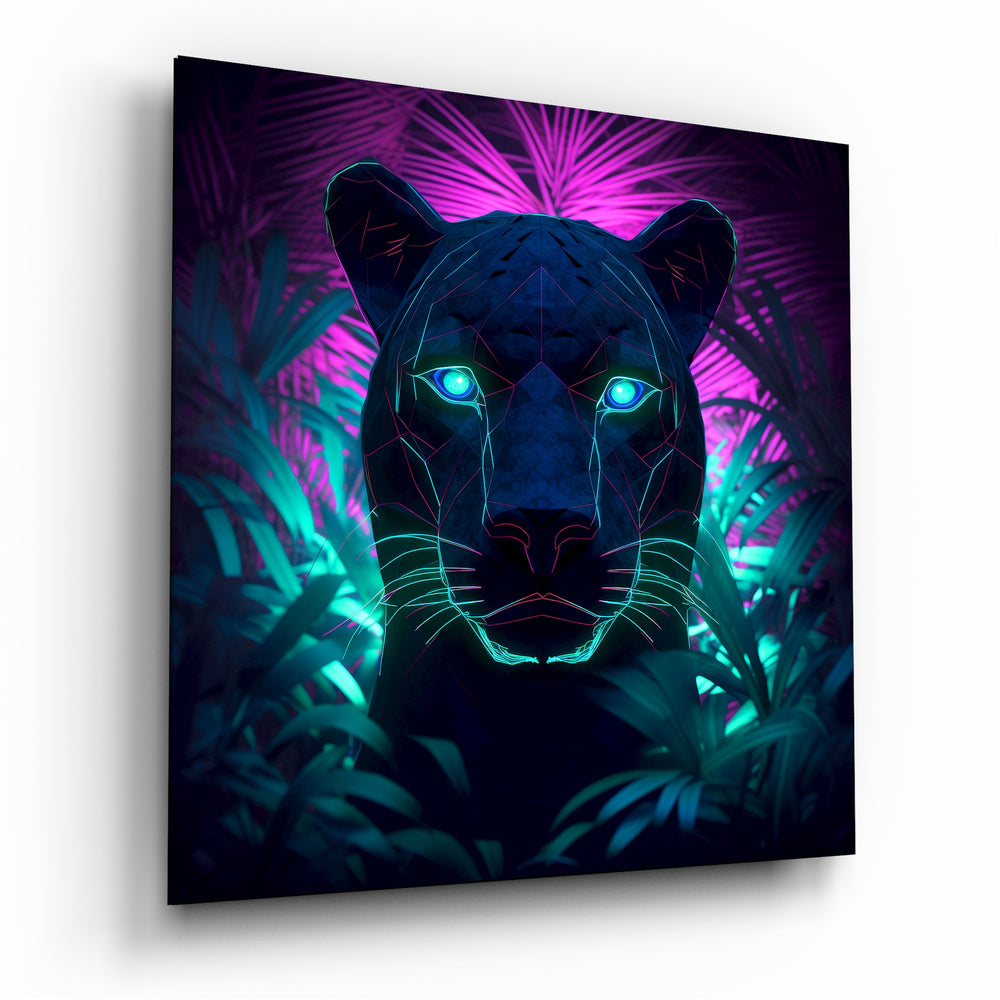 Neon Panther Glass Wall Art || Designers Collection.