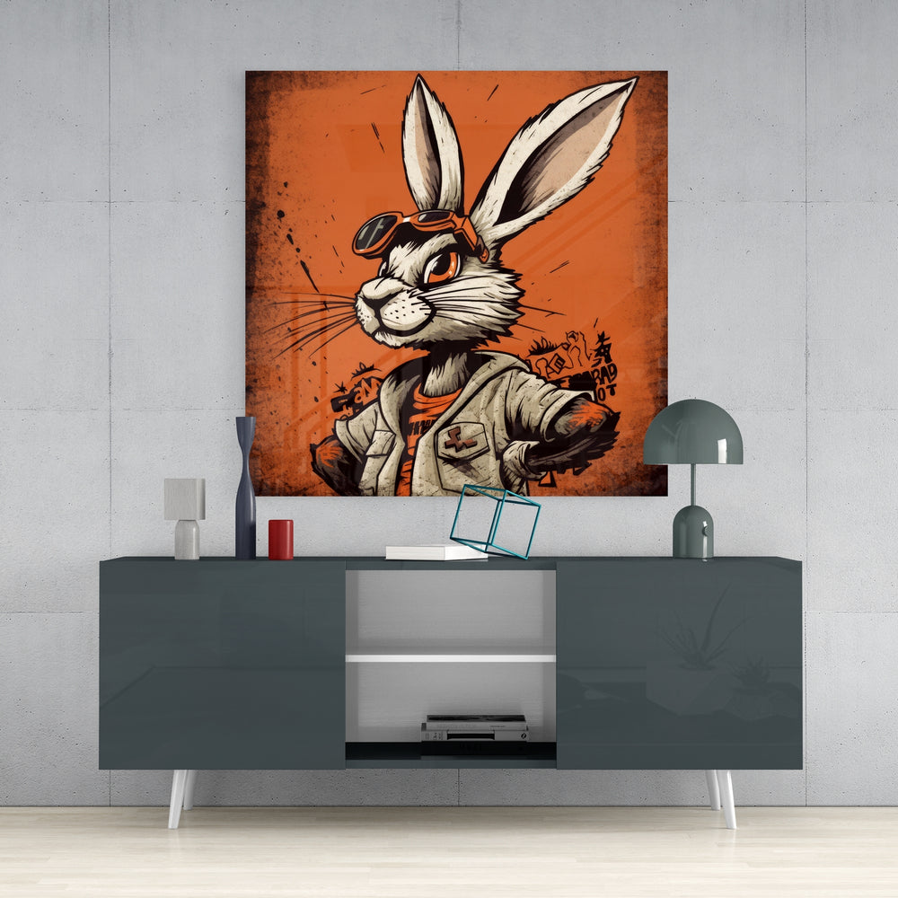 Cool Rabbit Glass Wall Art.