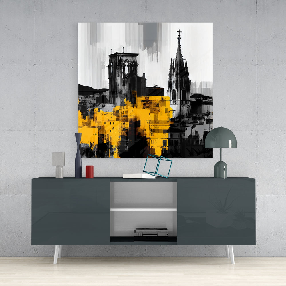 Gray City With Light Glass Wall Art.