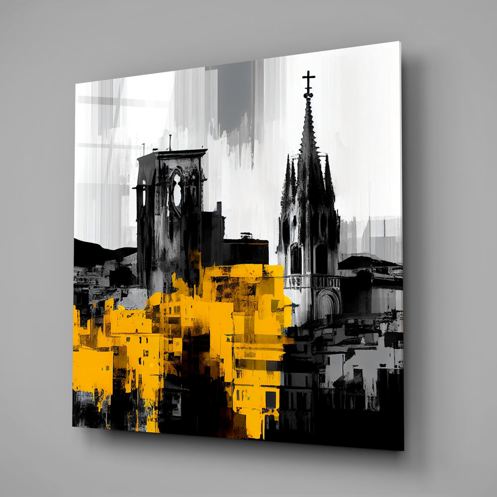 Gray City With Light Glass Wall Art.
