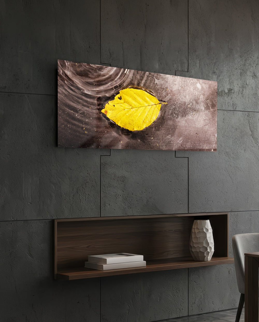 Yellow Leaf Glass Wall Art (36"x14") lifestyle preview B