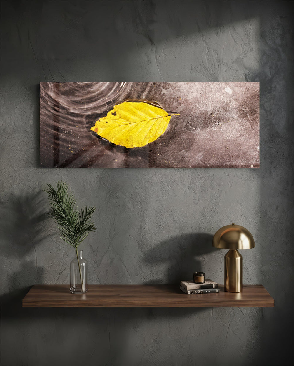 Yellow Leaf Glass Wall Art (36"x14") lifestyle preview D