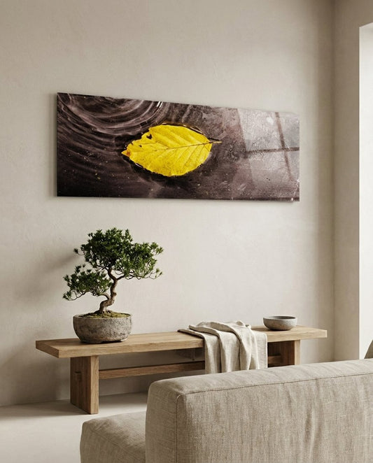 Yellow Leaf Glass Wall Art (36"x14")