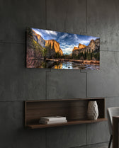 Golden Granite Cliffs River Valley Glass Wall Art lifestyle preview B