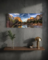 Golden Granite Cliffs River Valley Glass Wall Art lifestyle preview D