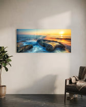 Mossy Rocks Sunrise Sea Glass Wall Art lifestyle preview C