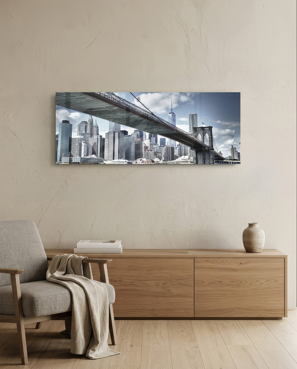 Brooklyn Bridge Glass Wall Art (36"x14") lifestyle preview A