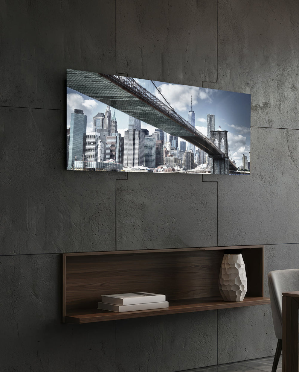 Brooklyn Bridge Glass Wall Art (36"x14") lifestyle preview B