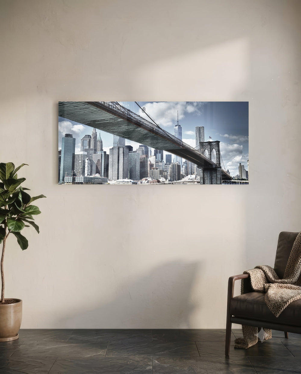 Brooklyn Bridge Glass Wall Art (36"x14") lifestyle preview C