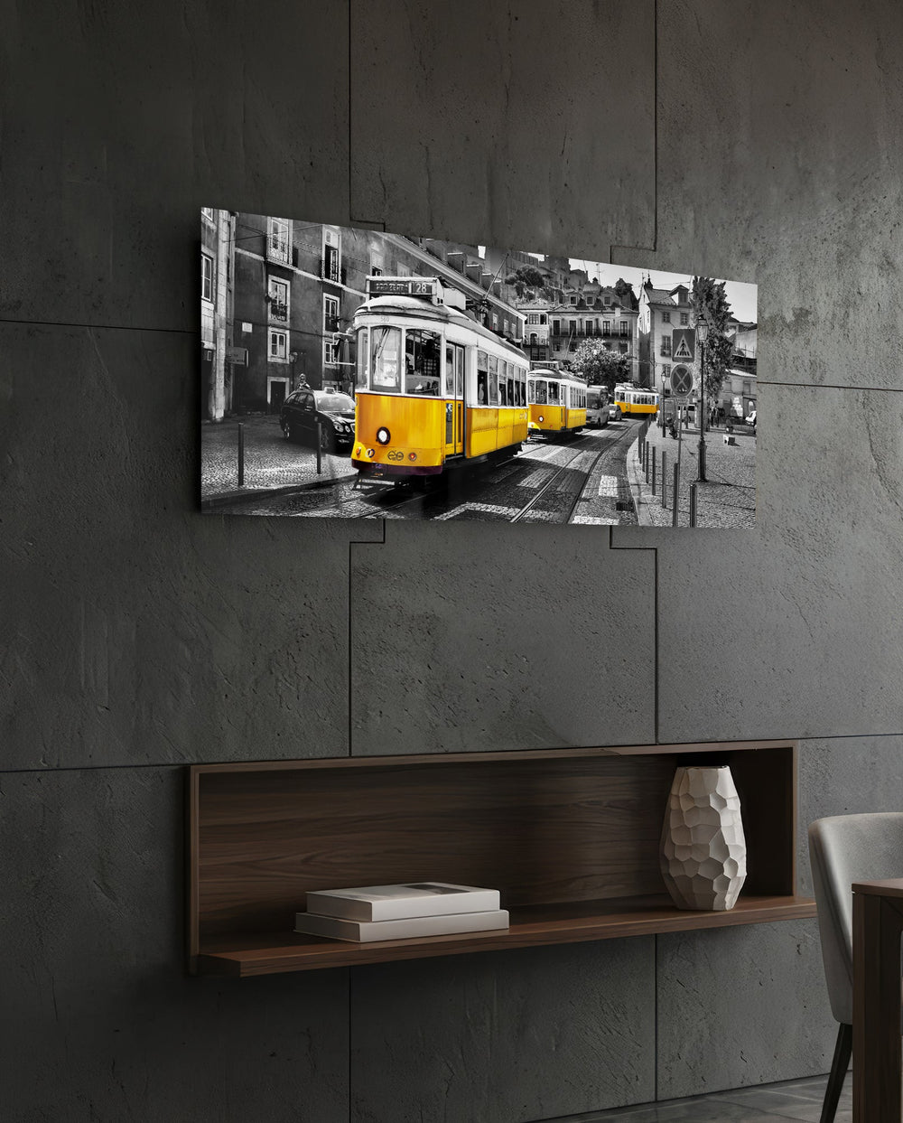Lisbon Tram Glass Wall Art (36"x14") lifestyle preview B