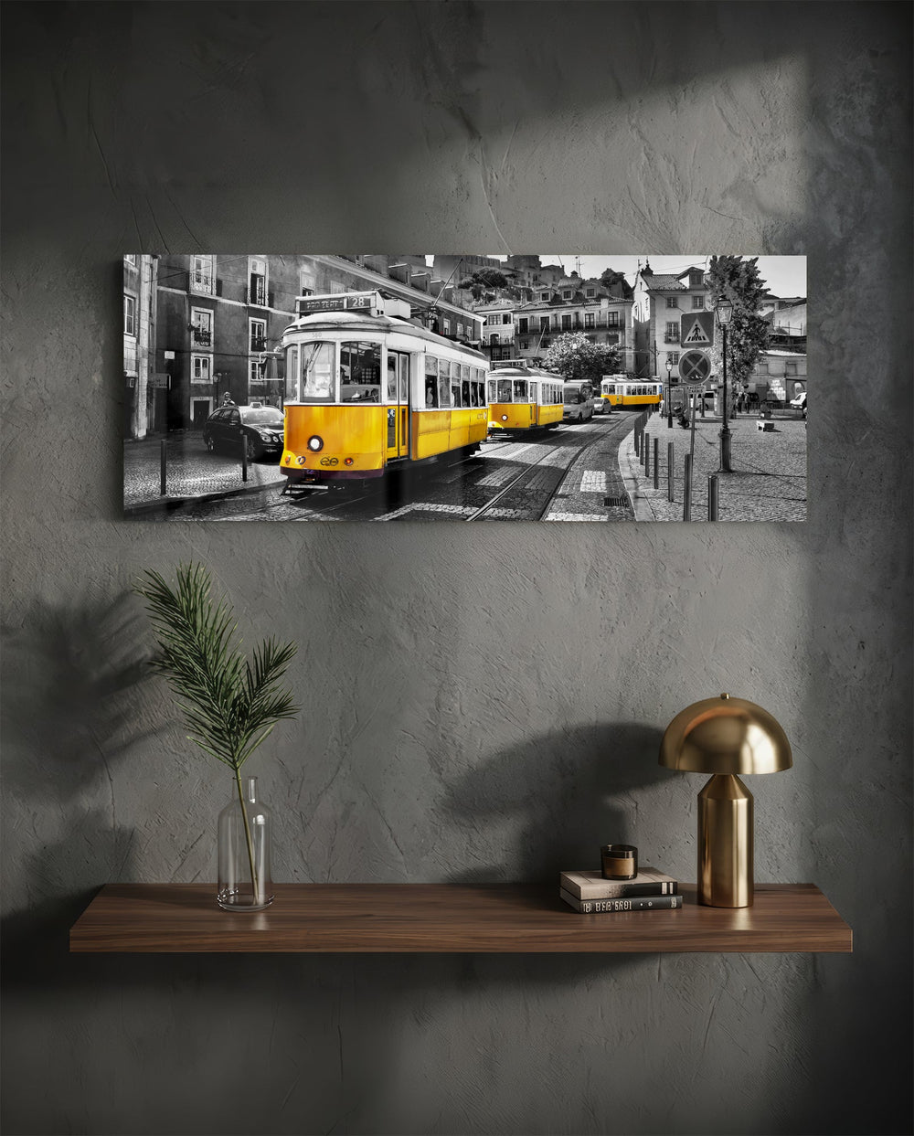 Lisbon Tram Glass Wall Art (36"x14") lifestyle preview D