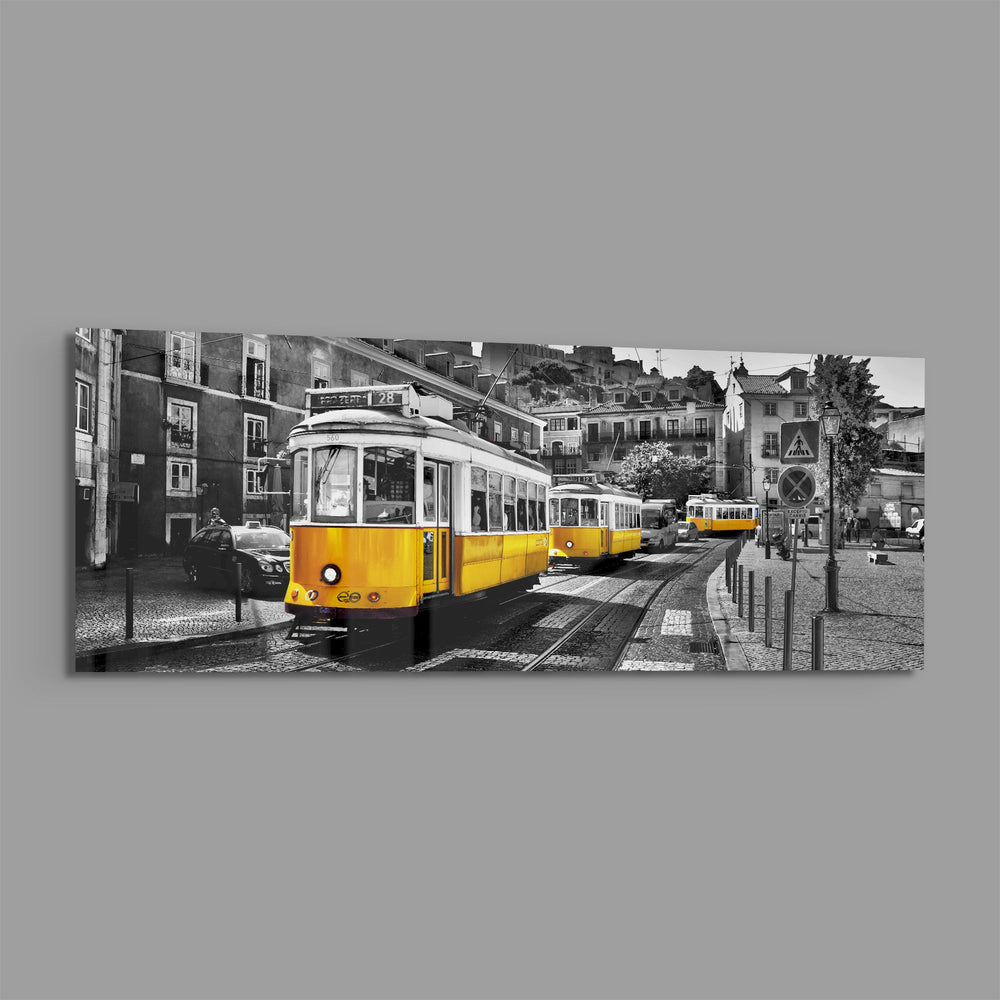 Lisbon Tram Glass Wall Art (36"x14") lifestyle preview E