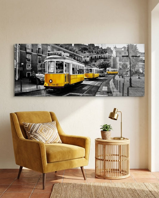 Lisbon Tram Glass Wall Art (36"x14")
