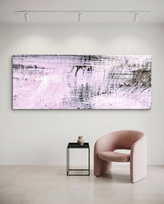 Blush Pink And Charcoal Brushstroke Glass Wall Art