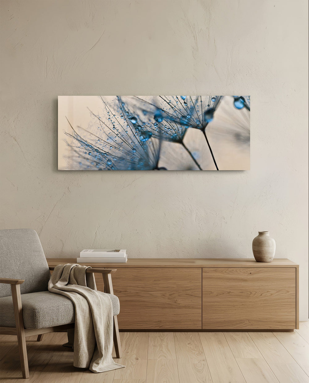 Macro Dandelion Glass Wall Art (36"x14") lifestyle preview A