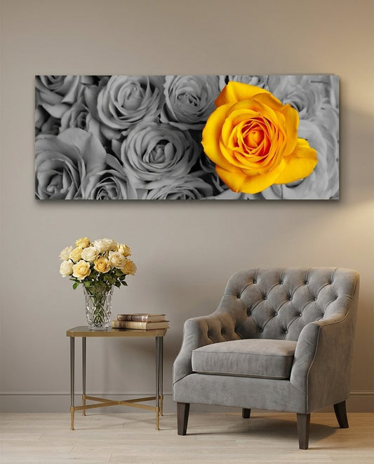 Yellow Rose Glass Wall Art (36"x14")