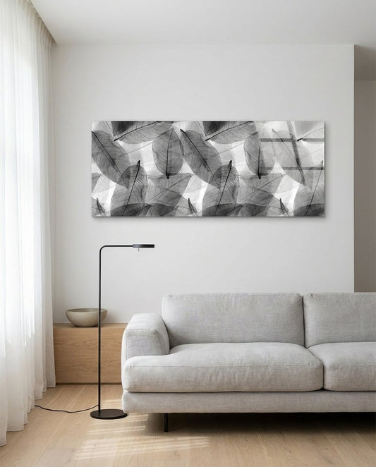 Black - White Leaves Glass Wall Art (36"x14")