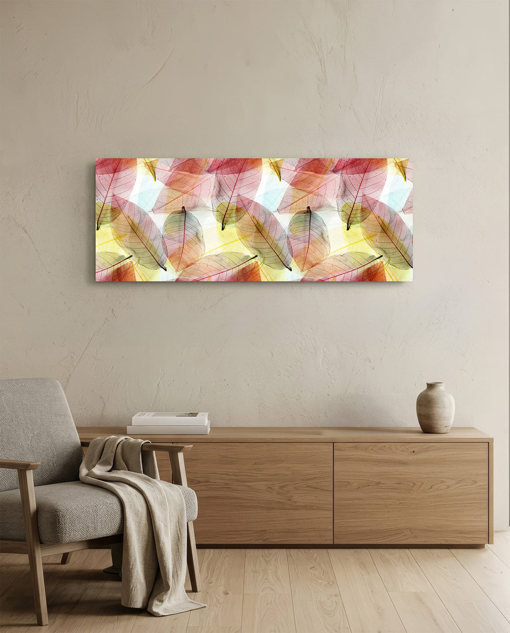 Colored Leaves Glass Wall Art (36"x14") lifestyle preview A