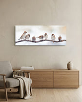 Seven Sparrows On A Bare Branch Glass Wall Art lifestyle preview A