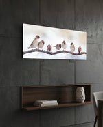 Seven Sparrows On A Bare Branch Glass Wall Art lifestyle preview B