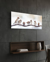 Seven Sparrows On A Bare Branch Glass Wall Art lifestyle preview B
