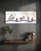 Seven Sparrows On A Bare Branch Glass Wall Art lifestyle preview D
