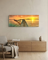 Golden Sunset Curved Pier Glass Wall Art lifestyle preview A