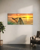 Golden Sunset Curved Pier Glass Wall Art lifestyle preview C