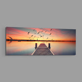 Flying Birds Sunset Pier Glass Wall Art lifestyle preview E
