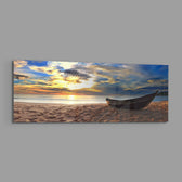 Wooden Boat Sunset Sandy Beach Glass Wall Art lifestyle preview E