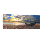 Wooden Boat Sunset Sandy Beach Glass Wall Art lifestyle preview F