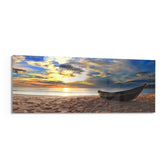 Wooden Boat Sunset Sandy Beach Glass Wall Art lifestyle preview F