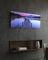 Purple Twilight Wooden Jetty Glass Wall Art lifestyle preview B