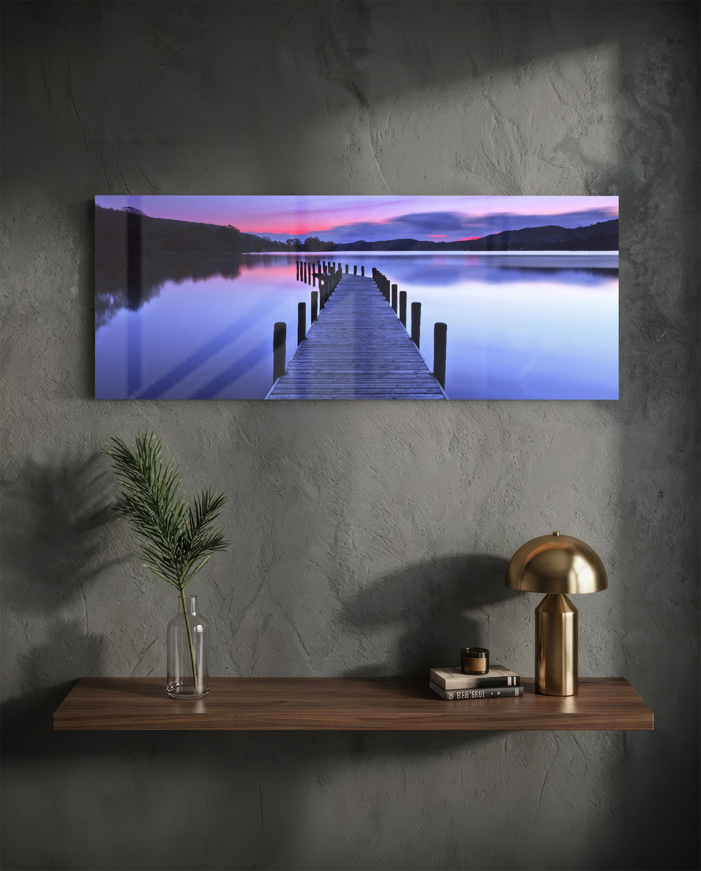Purple Twilight Wooden Jetty Glass Wall Art lifestyle preview D