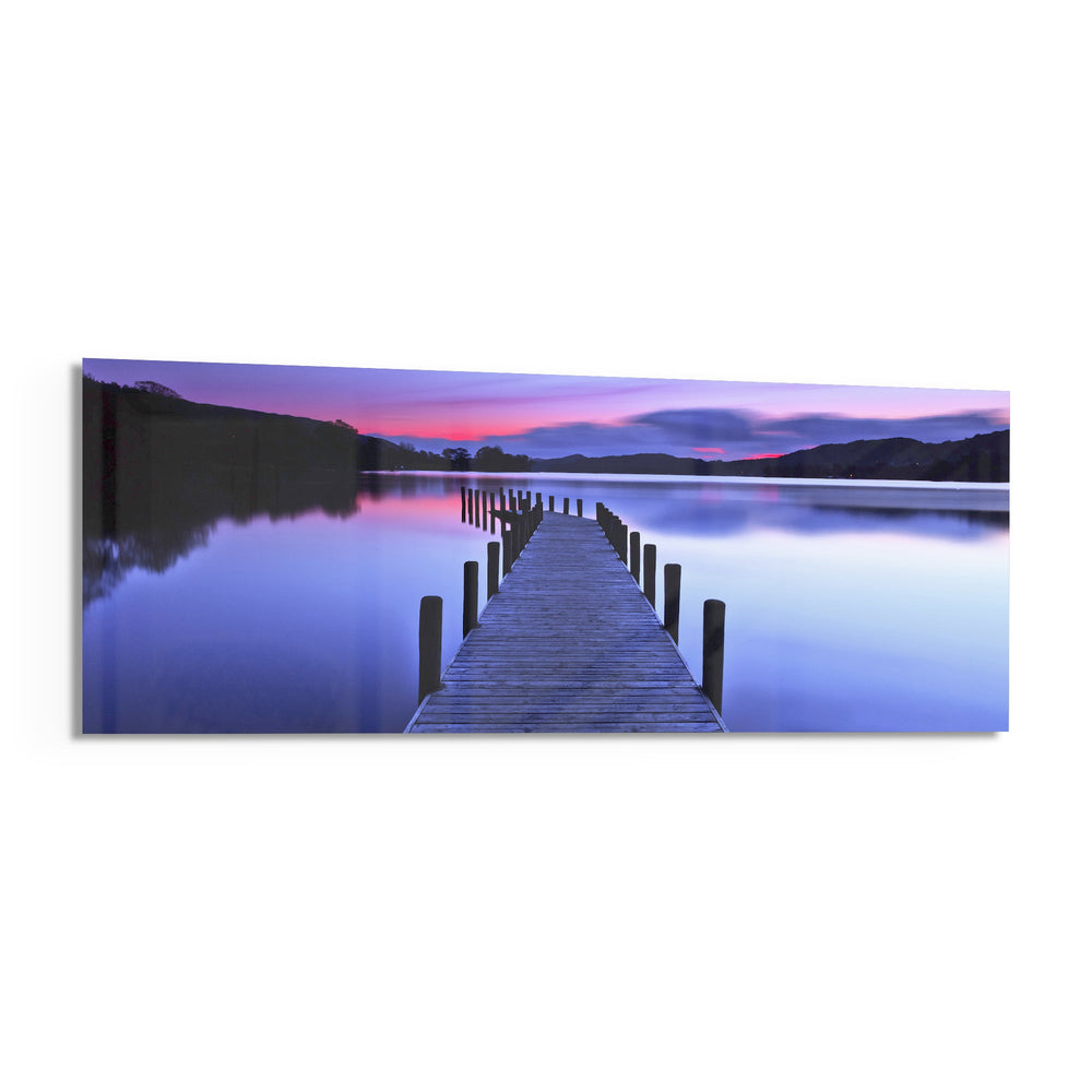 Purple Twilight Wooden Jetty Glass Wall Art lifestyle preview F