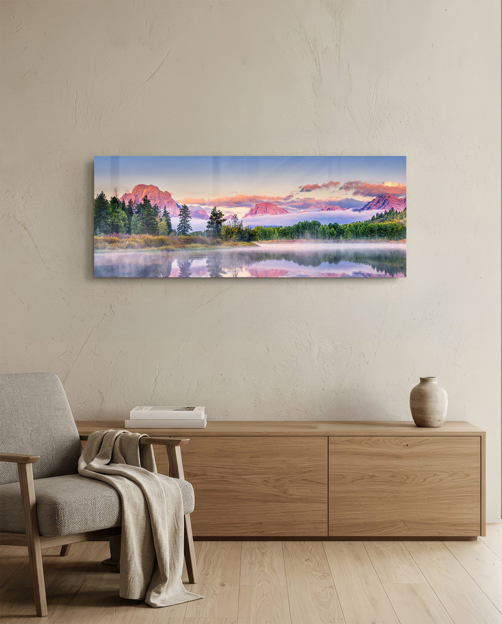 Foggy Mountain Glass Wall Art (36"x14") lifestyle preview A