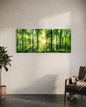 Sunburst Through Green Beech Forest Glass Wall Art lifestyle preview C
