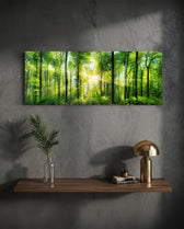 Sunburst Through Green Beech Forest Glass Wall Art lifestyle preview D