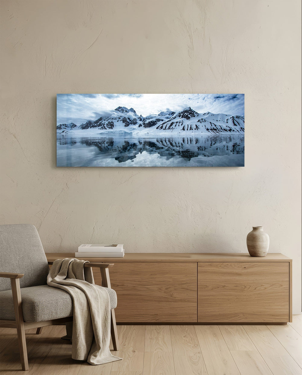 Snowy Mountain Glass Wall Art (36"x14") lifestyle preview A