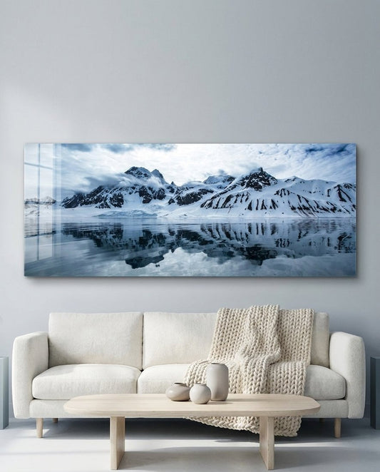 Snowy Mountain Glass Wall Art (36"x14")