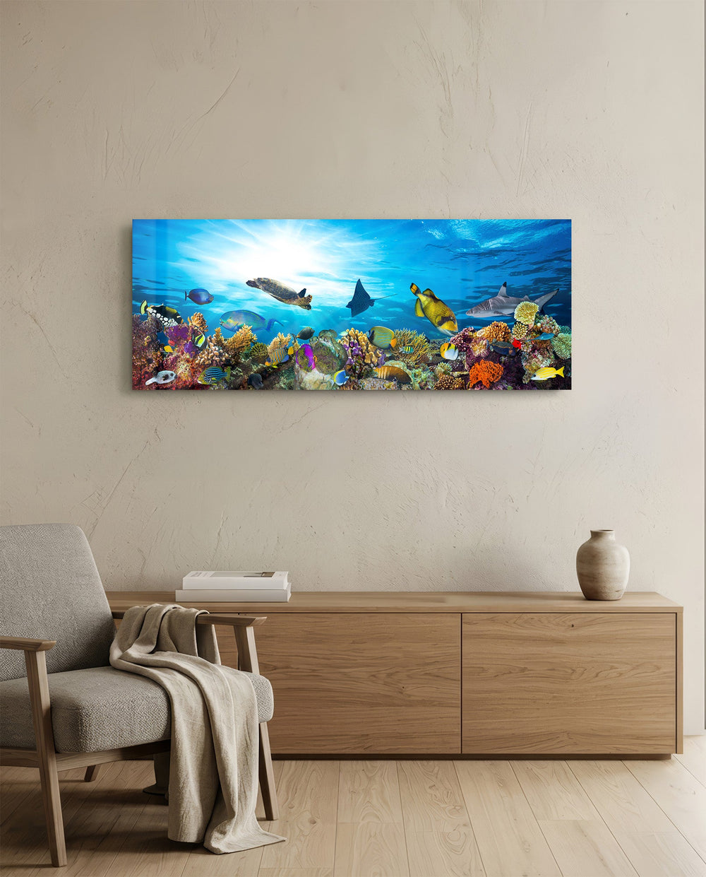 Coral Reef Turtle Underwater Sea Glass Wall Art lifestyle preview A