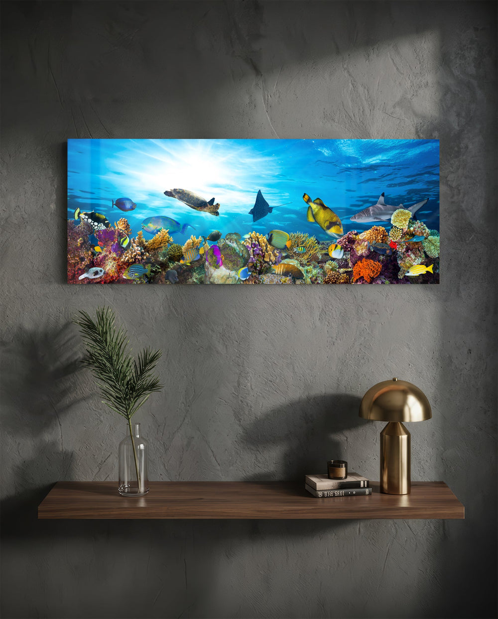 Coral Reef Turtle Underwater Sea Glass Wall Art lifestyle preview D