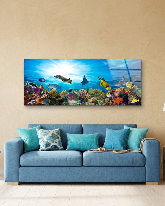 Coral Reef Turtle Underwater Sea Glass Wall Art