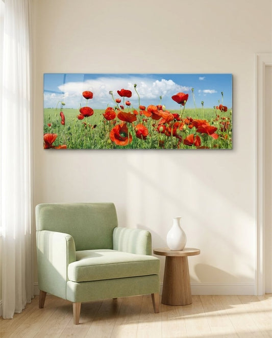 Poppy Flower Glass Wall Art (36"x14")