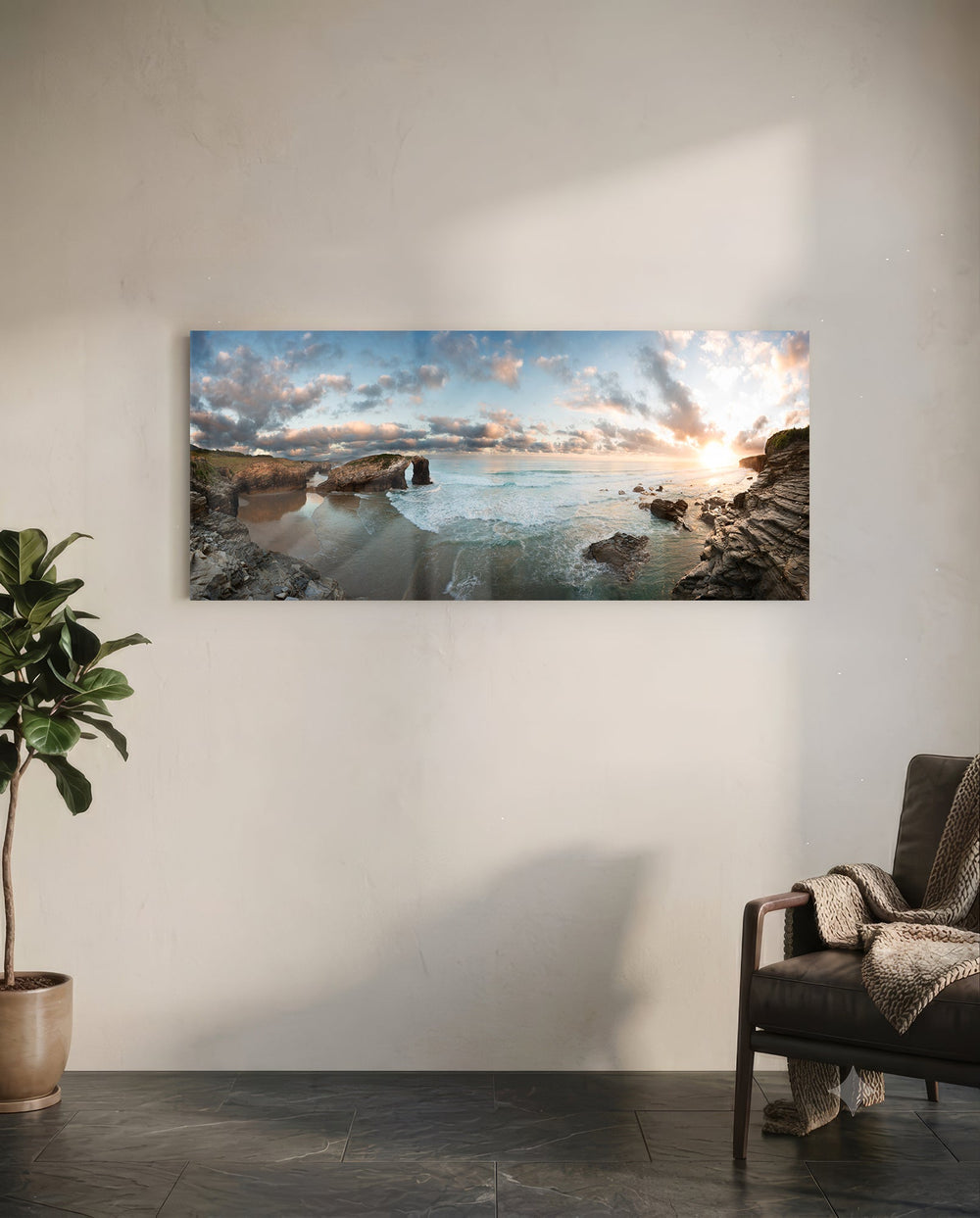 Rock Arch Cliff Coastline Waves Glass Wall Art lifestyle preview C