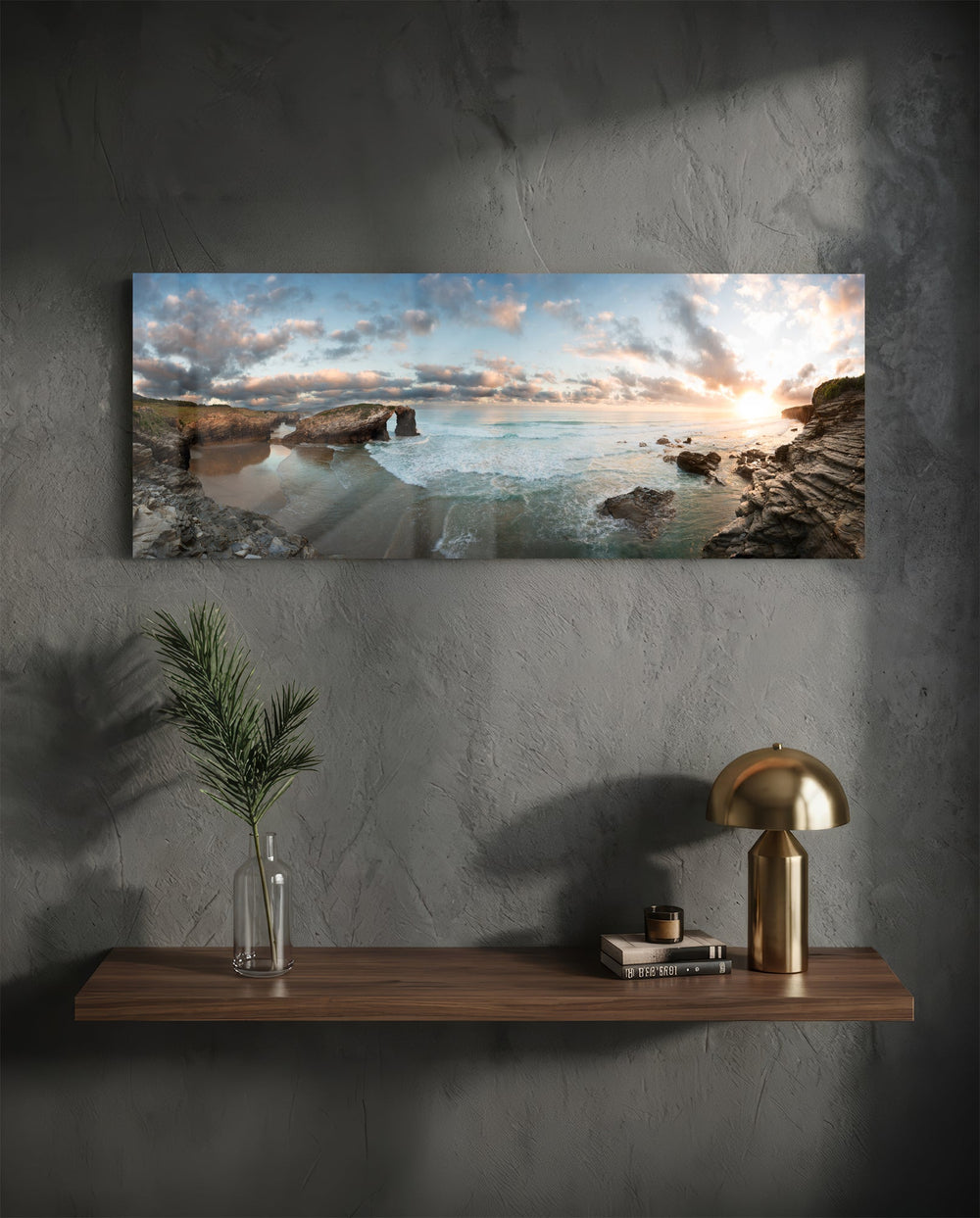 Rock Arch Cliff Coastline Waves Glass Wall Art lifestyle preview D